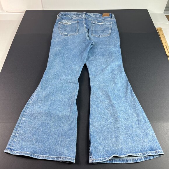 American Eagle Jeans Women's 32x27* Super High Rise Flare Blue Denim Tag 14 S - Picture 8 of 16